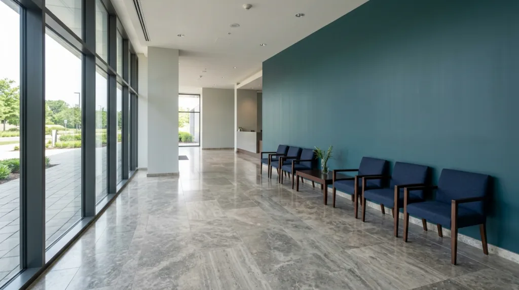 Commercial building lobby after service