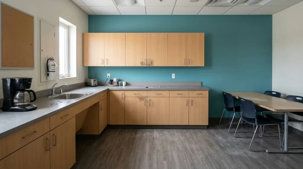 Commercial break room before service