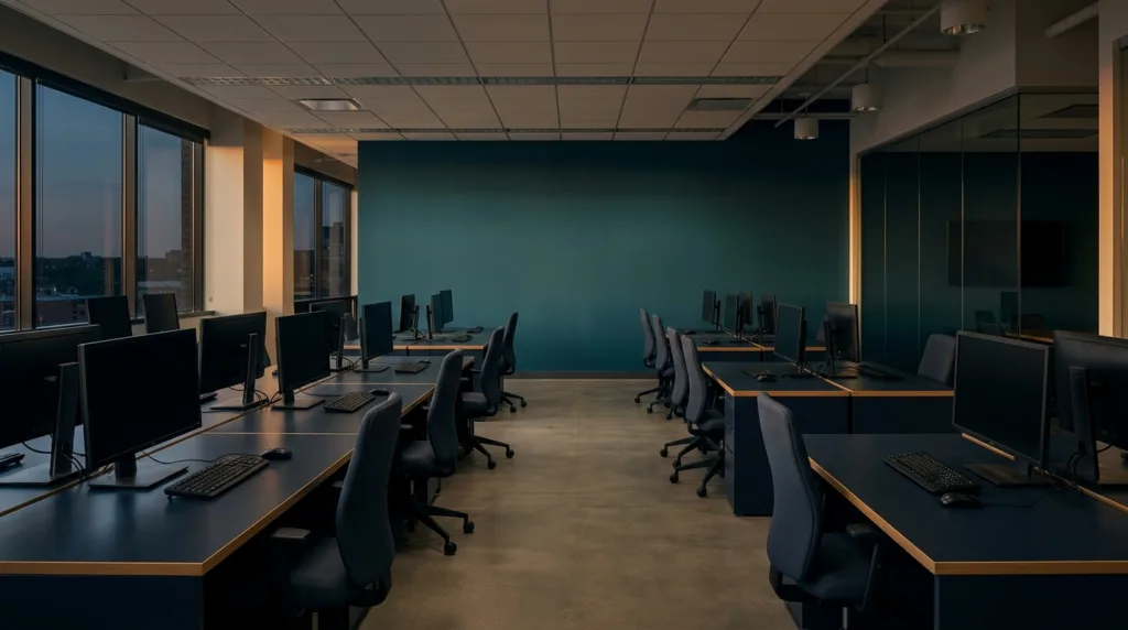 Tidy open-plan office at the end of the day