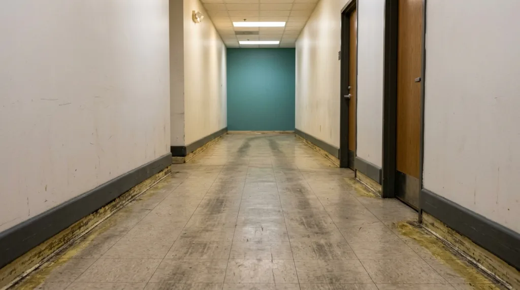 Commercial corridor floor before service